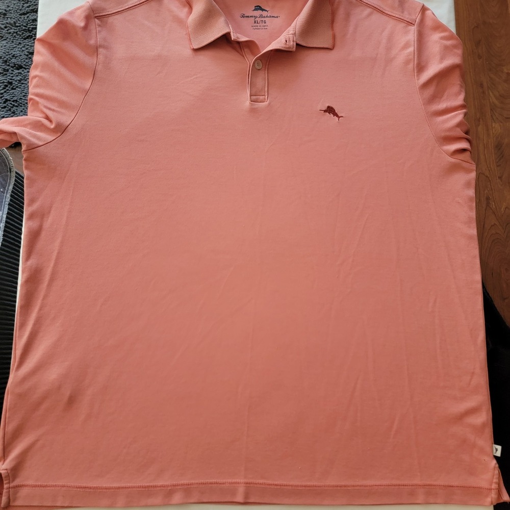 Tommy Bahama Supima Cotton Blend Polo Shirt Men's Large Salmon Short Sleeve
